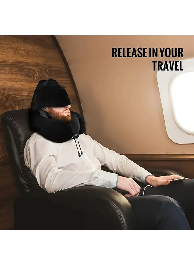 Grey U Shaped Neck Pillow with Detachable Washable Hood for Travel and Car Use - Image 4